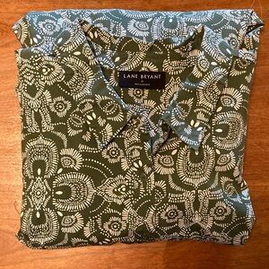 Lane Bryant Size 20 Green Medallion Print Tiered Maxi Shirt Dress